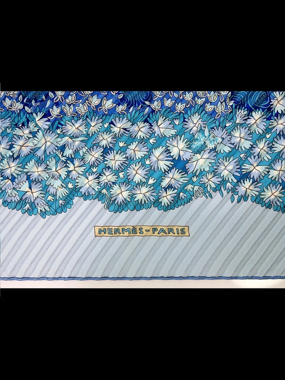 Hermes Light Blue & Gold Pleated Silk Scarf